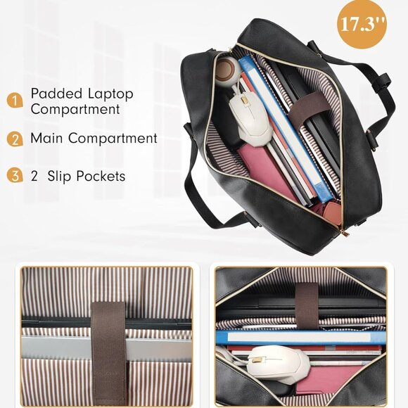 17 Inch Laptop Bag for Women, Large Convertible Quilted Briefcase Backpack with - Picture 4 of 8